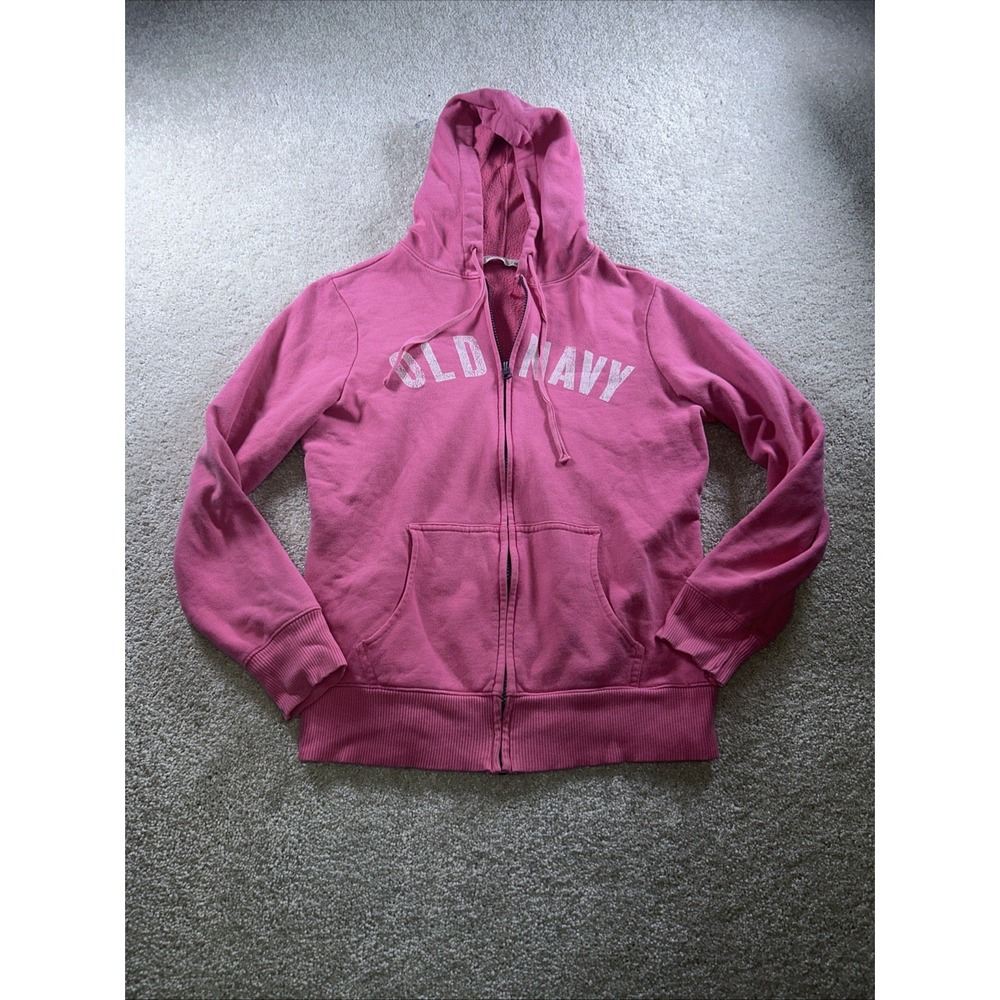 Y2K Old‎ Navy Sweatshirt Womens Size M Pink Full Zip Hoodie Spell Out BarbieCore